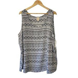 NWT Faded Glory Tank Black and White Tribal Print Size 3X